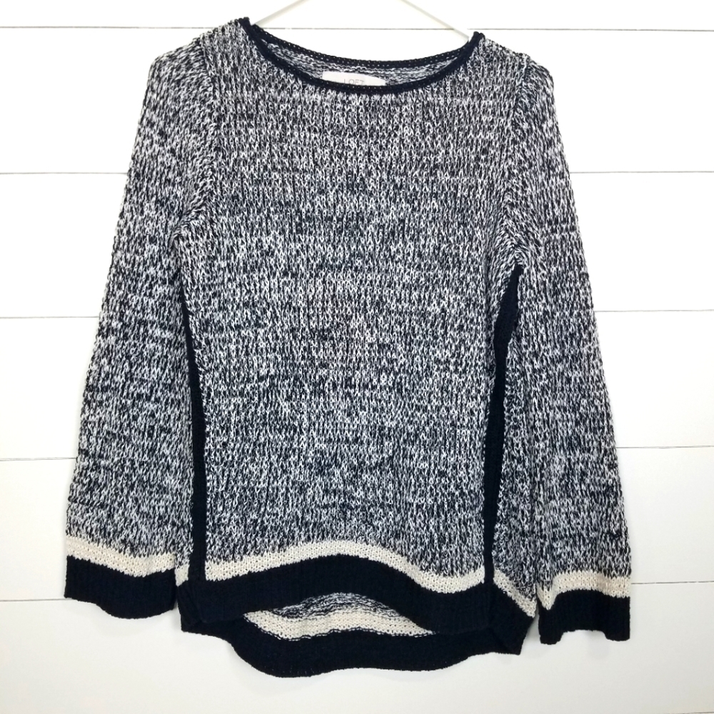 LOFT Black White Marled Chunky Knit Cozy Sweater S
